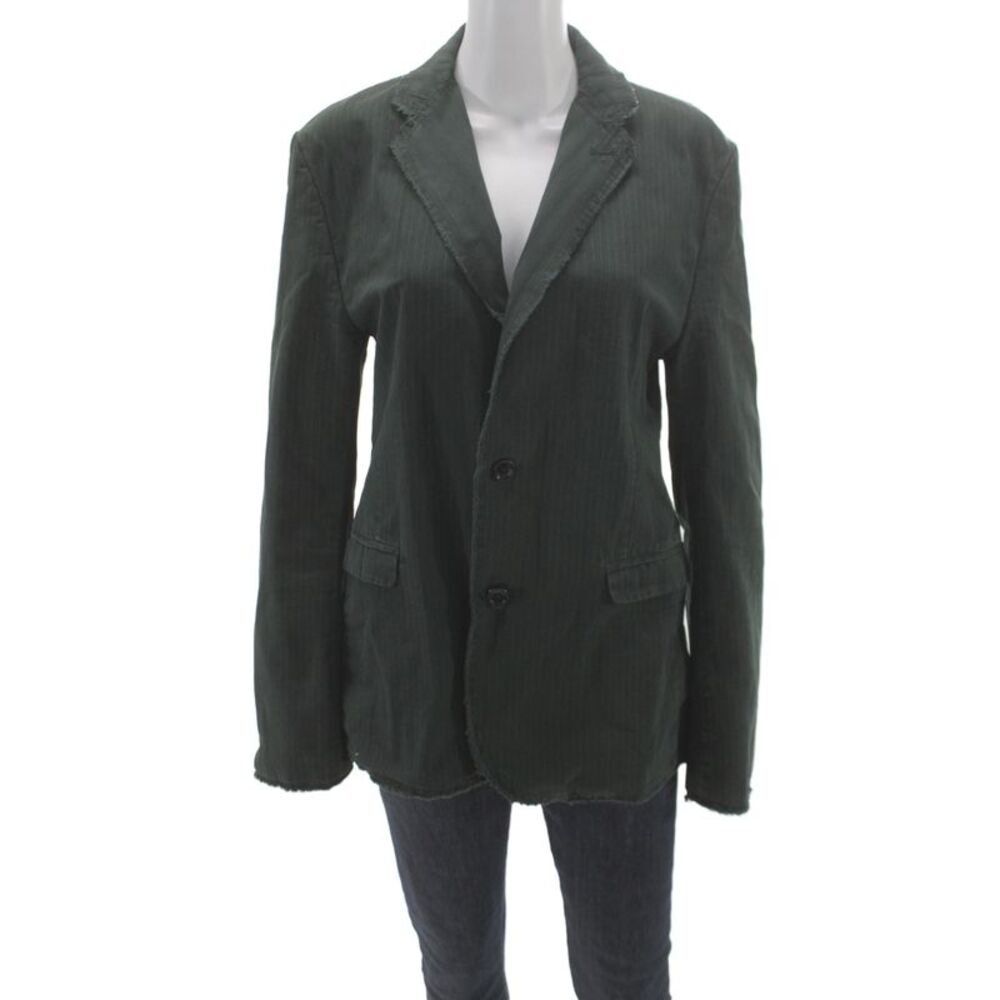 Marc Jacobs Womens Green Striped Cotton Jacket Button Long Sleeve Size M